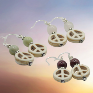 Peace sign earrings with gemstone beads. Groovy, baby.
